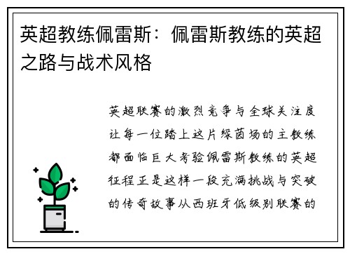 英超教练佩雷斯：佩雷斯教练的英超之路与战术风格